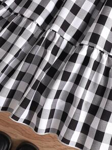 Đầm dài tay cổ tròn kẻ caro dành cho thiếu nữ - Đen và trắng - Xem 4