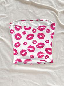 Soleia Women's Casual Versatile Lip Print Tube Top, Suitable For Dates And Parties - Multicolor - View 2
