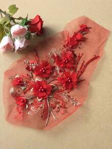1 Piece Chiffon 3D Beaded Floral Applique Patch Wedding Dress Decoration Lace Embroidery Patch DIY Clothing Embellishment For Costume Party Prom Bridal Crafting Sewing Embellishment Accessories - Multicolor - View 17