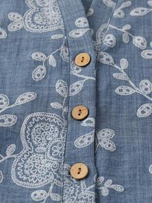 Linhara Áo kiểu tay lửng in họa tiết, dáng suông, cỡ lớn, thích hợp cho mùa xuân, hè và thu. - Màu xanh lam - Xem 7