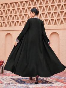 Al Najma Áo Abaya tay dài dáng rộng, họa tiết phối màu, phong cách thường ngày, thích hợp cho mùa xuân/thu. - Nhiều màu - Xem 2