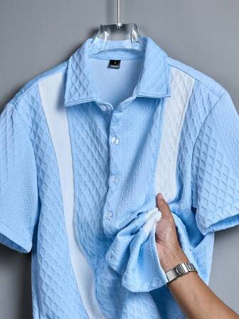 Manfinity Homme Men's Casual Turn-Down Collar Single-Breasted Short Sleeve Shirt, Versatile For Commuting And Outings