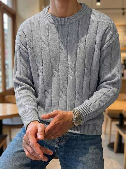 SWAVVY 男士休闲纯色圆领长袖毛衣，秋冬季