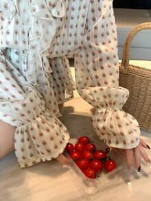 DAZY Women's Floral Polka Dot Tie Waist Off-Shoulder Flare Sleeve Elegant Vacation Blouse, Spring/Autumn - Apricot - View 6