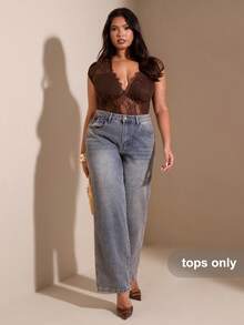 SHEIN BAE Combinaison sexy en dentelle marron col V pour femmes grandes tailles, tenue de Noël pour femmes, tenue du Nouvel An pour femmes, combinaison élégante pour soirée, combinaison de soirée, plage, combinaison élégante pour femmes, décontracté, combinaison pour femmes grandes tailles, combinaison du Nouvel An, robes de soirée élégantes pour femmes, vêtements pour femmes grandes tailles, combinaison de mariage, anniversaire, festival de musique, tenue grande taille, courbe, combinaison marron - Tabac - Voir 4