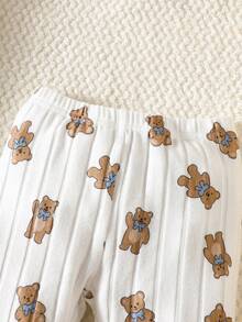 新生儿杏色小熊图案印花长袖上衣搭配印花长裤，两件套。秋季新款。面料舒适，可爱休闲。男女宝宝均可穿着。 - 白色 - 查看 4