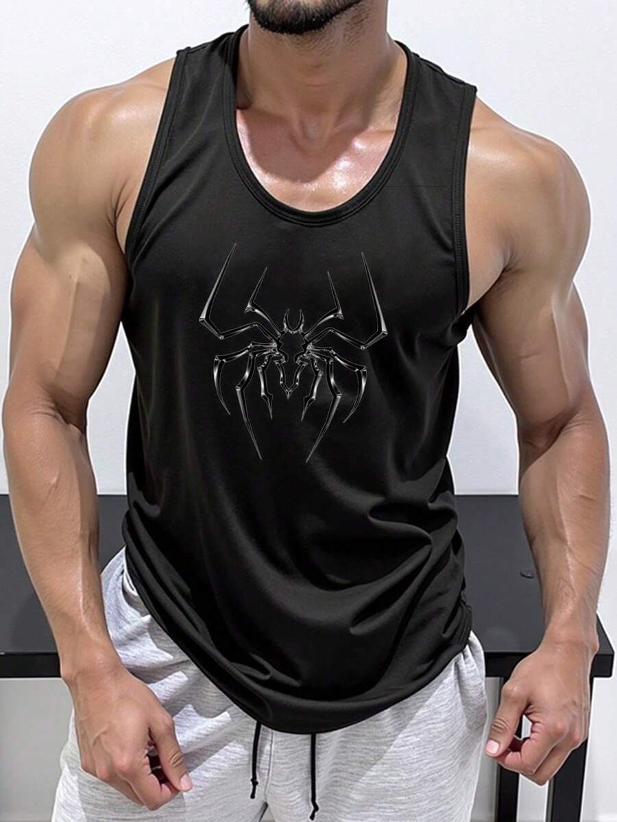 GymBeat Áo ba lỗ thể thao nam in hình nhện, áo tập luyện không tay, áo tập thể dục nam, áo ba lỗ tập gym nam. - màu đen - Xem 1