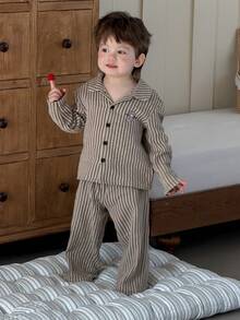 DAZY 2pcs Toddler Boys' Casual Striped Shirt Top And Pants Loungewear Set