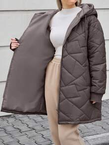 EURMUSE Damski zimowy płaszcz z kapturem, zapinany na suwak, w dużych rozmiarach