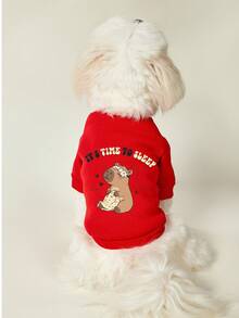 1 Piece Of Cute Animal Letter Printed Pet , Autumn And Winter Red Thick Warm Pet Clothing - Red - View 2