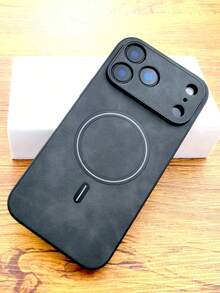 奢华哑光皮革手机壳，兼容 17 Pro Max、17 Pro、17、16、15、14、13、12 Pro Max Plus、16E、17 Air、11，支持磁吸式无线充电，带摄像头保护盖 - 深灰色 - 查看 10