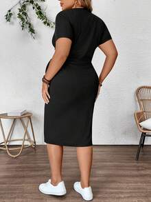 SHEIN 大码孕妇纯色圆领短袖修身休闲连衣裙