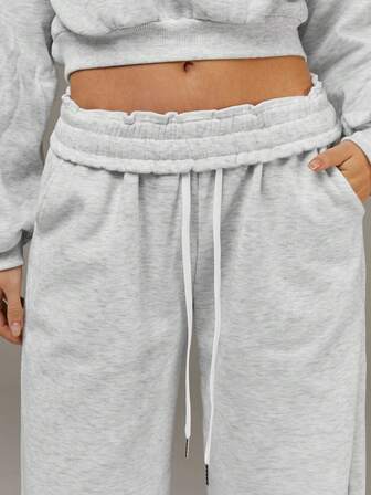 Athîral 女士休闲日常通勤简约纯色抽绳腰宽松阔腿运动裤