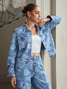 Selenza Women's Elegant Printed Denim Jacket - Medium Wash - View 4