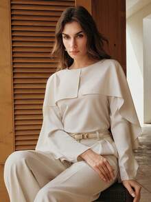 Anewsta Women's Casual Loose Pullover Shirt, Versatile Top With Front And Back Panels - Beige - View 6