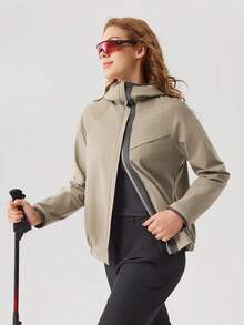 OutZeal 女士防水连帽口袋户外夹克 徒步露营 - 卡其色 - 查看 9