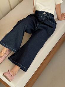 DAZY Young Girls Water-Washed Korean Style Flared Bowknot Embroidered Letter Casual Jeans - Black - View 11