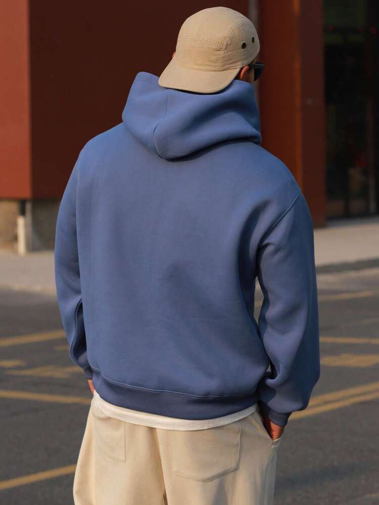 Men's Letter Print Design Blue Hoodie, Suitable For Spring And Autumn