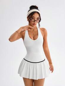 Dewbera 女士荷叶边露背运动连衣裙 - 白色 - 查看 3