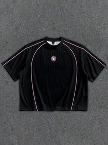 Manfinity Roghcode Áo thun ngắn tay thể thao dáng rộng, phong cách avant-garde tối giản, phối màu tương phản, dòng 21 Sports Print màu đen (Chất lượng cao) - màu đen - Xem 5