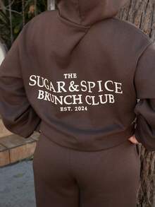 Lupita Cardoza Graphic Print Hoodie Tracksuit Top Only Fall Autumn Cosy Jumper Cute Casual Coffee Club Winter Christmas - Brown - View 3