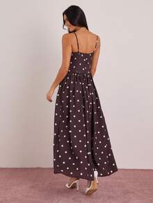 Enchnt 女士新款波点吊带长裙 - 咖啡棕 - 查看 7