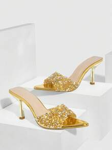 CUCCOO SZL Women's Elegant Party Rhinestone & Sequin Decorated Heeled Sandals Valentine's Day - Gold - View 8