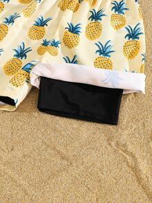 SHEIN Pantalones cortos de baño casuales de verano con estampado de piña y cintura con cordón para niño preadolescente - Multicolor - Ver 6