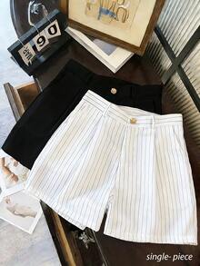 Franclia Women's Casual Striped Pleated Loose Shorts - White - View 1