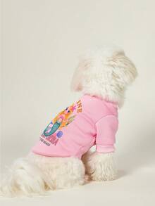 PETSIN 1 Piece Cute Mermaid Seagrass Starfish Letter Printed Pet Pink Autumn And Winter Thick Warm Casual Style Pet Clothes - Pink - View 4