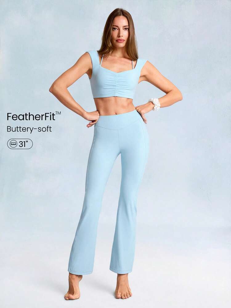 31" FeatherFit™-Ribbed Fierce Flare Buttery-Soft Curved Seam Waistband Ribbed Flared Leggings Low Impact Daily Casual Studio Yoga Pilates Wear