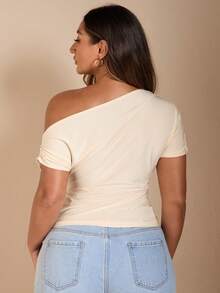 SHEIN BAE Plus Size Women's Off-Shoulder Black Short Sleeve T-Shirt - Apricot - View 2
