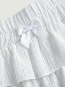 SHEIN Baby Girl Woven Solid Color Ruffle Hem Casual Skirt, Baby Girl Ruffle Shorts - White - View 3