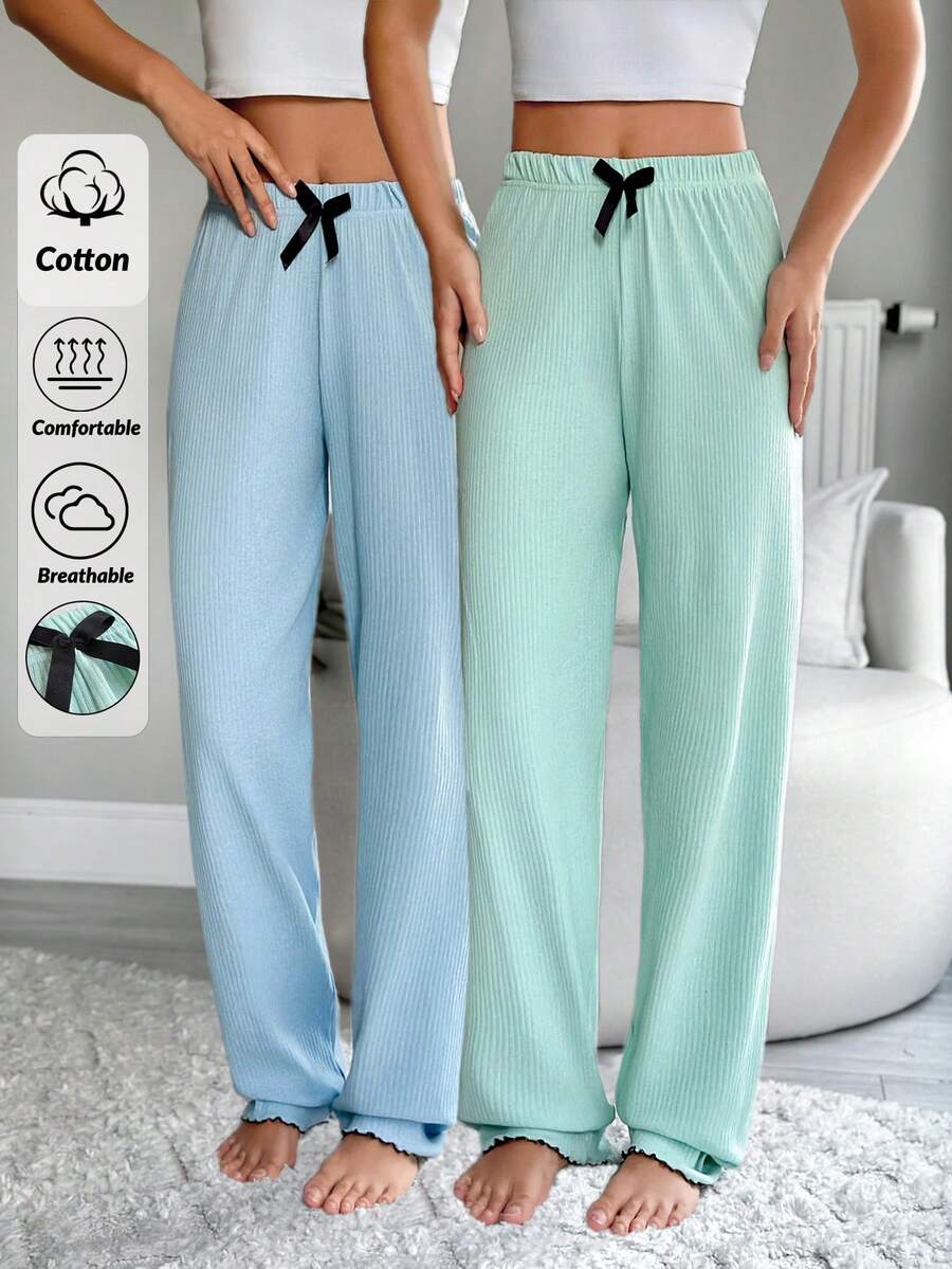 EURMUSE Cottonlike 2 Pieces Solid Knit Pants Set Comfy Pants Lounge Pants For Women Sleep Pants - Multicolor - View 1
