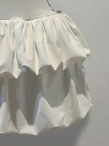 Elamini 女士优雅日常百搭通勤休闲白色短款连衣裙，层叠荷叶边下摆，露背系带蝴蝶结 - 白色 - 查看 3