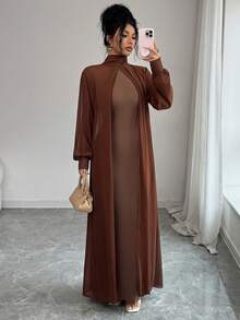 SHEIN Raffinéa 女士优雅高领灯笼袖连衣裙 - 彩色 - 查看 4