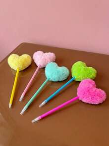 Joivida Cute Fluffy Heart-Shaped Pen With A Pom-Pom Top, A Compact Tool For Journaling And Writing, An Aesthetic Ballpoint Pen Perfect For Creative Note-Taking, An Adorable Desk Stationery Choice, And A Thoughtful Gift Option(Random Color) - Multicolor - View 1