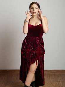 Lupita Cardoza Women Burgundy Velvet Long Dresses,Fall Wedding Guest Dress,Homecoming Dresses,Brunch Women Outfit,Renaissance Fair, New Year,Valentine Dress,Bridgerton Style Dress - Burgundy - View 6