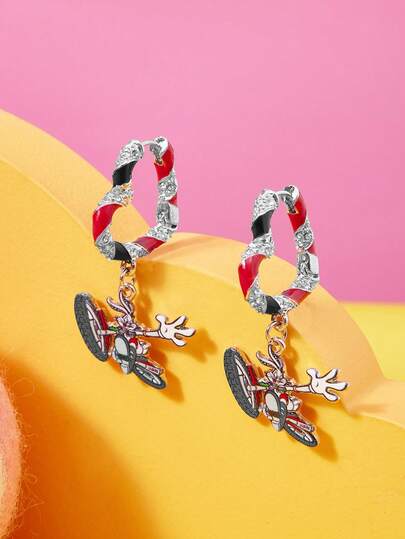 LOONEY TUNES X SHEIN 1 Pair Fashionable Zinc Alloy Cartoon Pattern Enamel Heart Rhinestone Hoop Earrings, Luxury Niche, Simple & Cute, Suitable For Party, Concert, Festival