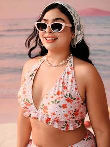 Swim Mod 女士夏季沙滩印花露背系带性感比基尼泳衣套装 - 白色 - 查看 7