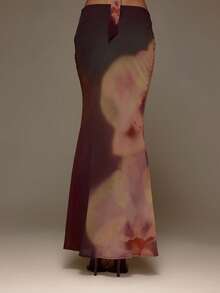 MUSERA 中腰印花网纱吊带长裙套装（仅下装）情人节性感可爱派对浪漫夜晚外出场合冬季假期 - 彩色 - 查看 4