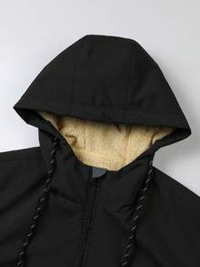 Manfinity Homme 宽松男士长袖撞色字母图案保暖连帽夹克，秋季户外防风外套 - 彩色 - 查看 5