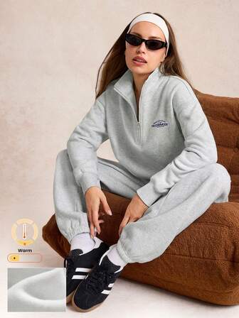 GLOWMODE Alltags Fleece Aufstehen & Bewegen Ultra-weich warme locker sitzende Seitentaschen Halb-Reißverschluss Pullover Sweatshirt für den täglichen Lässig Outdoor Gym Studio Winterbedarf