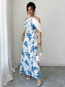 Rafferiza Đầm chiffon họa tiết hoa dành cho nữ, đầm lãng mạn cho kỳ nghỉ và hẹn hò, đầm in hình bóng cây, đầm lãng mạn đầu xuân, đầm đi làm và thường ngày, đầm hẹn hò và đầm dự tiệc trà. - Màu xanh lam - Xem 4