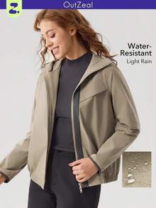 OutZeal 女士防水连帽口袋户外夹克 徒步露营 - 卡其色 - 查看 1