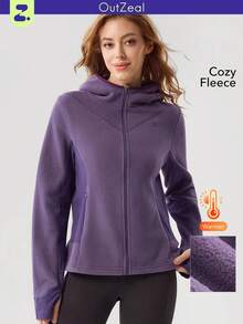 OutZeal 女士保暖抓绒连帽户外外套，侧袋设计，适合秋冬季徒步露营 - 紫色 - 查看 1