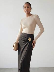 Maija Falda envolvente con decoración metálica elegante para mujer, otoño - Negro - Ver 5