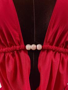 Zestiva Bộ đồ bơi 3 món dành cho nữ gồm áo bikini buộc dây phía trước đính hạt và chân váy xếp ly cạp cao, thích hợp cho mùa xuân/hè, ngày lễ tình nhân, lễ hội hóa trang năm 2026, kiểu dáng thanh lịch. - Đỏ - Xem 6