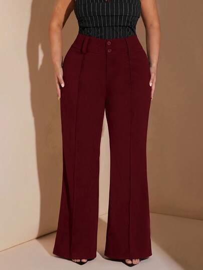 SHEIN BAE 大码女装秋冬通勤优雅休闲街头阔腰喇叭裤教师裤女裤