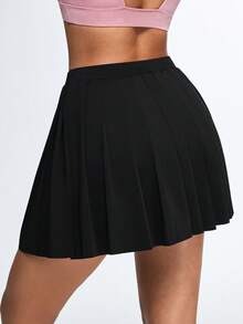 Eassivo Eassivo Women's Black Pleated Athletic Skirt With Inner Pockets,Drawstring High Waist Tennis Skort,Casual Workout Running Sport Skirt With Inner Shorts - Black - View 2